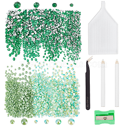 Nbeads DIY Diamond Painting Making Kits, Including Acrylic Cabochons, Opaque Glass Cabochons, Stainless Steel Beading Curved Tweezers, Tray Plate, Pickers Pen, Plastic Pencil Sharpeners, Green(DIY-NB0007-65)