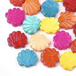 Freshwater Shell Beads, Spray Painted, Scallop Shell Shape, Mixed Color, 11.5~12x12.5~13x2~3mm, Hole: 0.8mm(SHEL-S274-14)