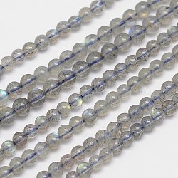 Natural Labradorite Round Bead Strands, Grade AA, 4mm, Hole: 1mm, about 90pcs/strand, 15.5 inch(X-G-M263-A-03)