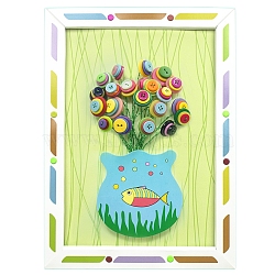 Creative DIY Fish Pattern Resin Button Art Kits, with Paper Frame, Pushpin, Iron Wire, Educational Craft Painting Sticky Toys for Kids, Colorful, 32.5x24x0.6cm, Hole: 3mm(DIY-G087-05)