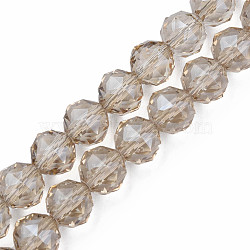 Electroplate Transparent Glass Bead Strands, Faceted, Round, Wheat, 10x8.5mm, Hole: 1.2mm, about 60pcs/strand, 20.47 inch(52cm)(EGLA-N002-34B-F02)