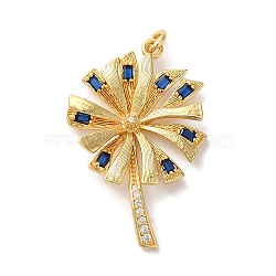 Rack Plating Brass Micro Pave Cubic Zirconia Pendants, with Jump Ring, Long-Lasting Plated, Lead Free & Cadmium Free, Leaf, Golden, Dark Blue, 35x23x4mm, Hole: 3mm(KK-U022-03A-G)