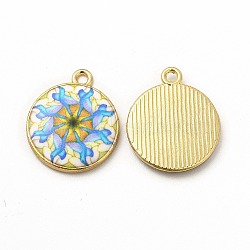 Alloy Printed Pendants, Cadmium Free & Nickel Free & Lead Free, Flat Round, Goldenrod, 21.5x18x3mm, Hole: 1.8mm(PALLOY-D581-03G)