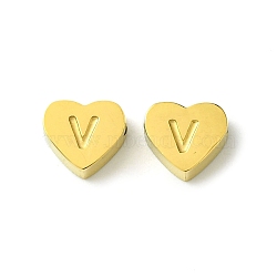 Ion Plating(IP) 316L Surgical Stainless Steel Beads, Nickel Free, Love Heart with Letter Bead, Real 18K Gold Plated, Letter V, 5.5x6.5x2.5mm, Hole: 1.4mm(STAS-R230-01V-G-1)