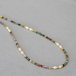 French Vintage Artistic Colorful Beryl Gemstone Pearl Choker Necklace - Retro, Delicate, Mixed Color, 0.04 inch(0.1cm)(ST9907680)