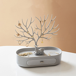 Plastic Earring Display Stands, with Drawer, Deer & Antler, Silver, 24.5x12.5x26cm(TREE-PW0001-10H)