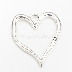 Tibetan Style Alloy Big Pendants, Hollow Heart, Cadmium Free & Nickel Free & Lead Free, Antique Silver, 76x67x3.5mm, Hole: 9x11.5mm, about 40pcs/1000g(TIBE-S303-41AS-NR)