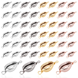 Elite 48Pcs 4 Color Electroplated Shell Beads Links Connectors, with Eco-Friendly Copper Wire, Mixed Color, 29~31.5x11~12x6~7mm, Hole: 3.5mm, 12pcs/color(FIND-PH0004-27)