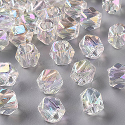 Transparent Acrylic European Beads, AB Color Plated, Large Hole Beads, Faceted, Polygon, Clear AB, 10x9.5x9.5mm, Hole: 5mm(TACR-S156-007)