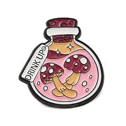 Bottle Zinc Alloy Brooches, Enamel Pins, Black, Pink, 31x27.5x1.5mm(JEWB-O014-05D)