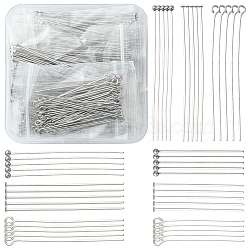 540Pcs 9 Styles 304 Stainless Steel Pin Sets, Including Eye Pins & Flat Head Pins & Ball Head Pins, Stainless Steel Color, 21 Gauge, 30~50x0.7mm, 60pcs/style(STAS-FS0001-34)