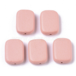Painted Natural Wood Beads, Rectangle, Pink, 18x13x5.5mm, Hole: 1.5mm(X-WOOD-R265-07H)