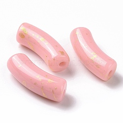 Opaque Acrylic Beads, with Glitter Powder, Curved Tube, Pink, 34.5x13.5x11.5mm, Hole: 3.1mm(OACR-A016-05J)