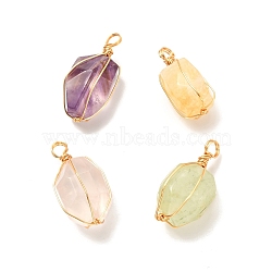 Natural Quartz Pendants, with Real 18K Gold Plated Eco-Friendly Copper Wire, Faceted, Oval, 27~32x12.3~16x8~15.5mm, Hole: 4.5mm(PALLOY-JF00933)