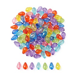 100Pcs Transparent Acrylic Beads, Faceted, Teardrop, Mixed Color, 12x8mm, Hole: 1.5mm(MACR-YW0002-10)