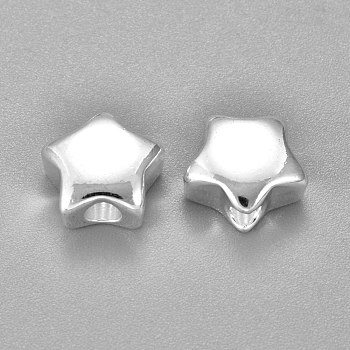 304 Stainless Steel Beads, Star, Silver, 11x11x6mm, Hole: 3.5mm