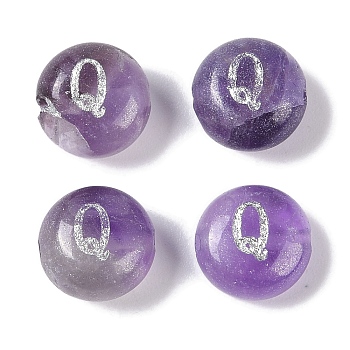 Natural Amethyst Beads, Rondelle with Letter, Letter Q, 8.5~9x5~5.5mm, Hole: 1.2mm