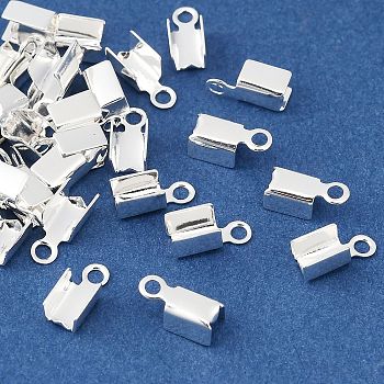 Brass Bead Tips, Rectangle, Lead Free & Cadmium Free & Nickel Free, Silver, 8x3.5mm, Hole: 1.4mm, Inner Diameter: 2mm