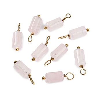 Natural White Jade Cloumn Pendants, Geometric Charms with Golden Tone 304 Stainless Steel Loops, 17.5x6x6mm, Hole: 2mm