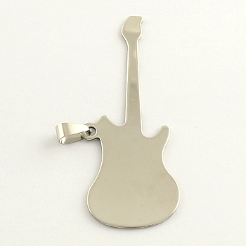 Guitar 201 Stainless Steel Stamping Blank Tag Big Pendants, with Snap on Bail, Stainless Steel Color, 70x25x1mm, Hole: 3mm