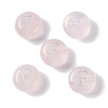 Natural Rose Quartz Beads, Rondelle with Letter, Letter F, 8.5~9x5~5.5mm, Hole: 1.2mm