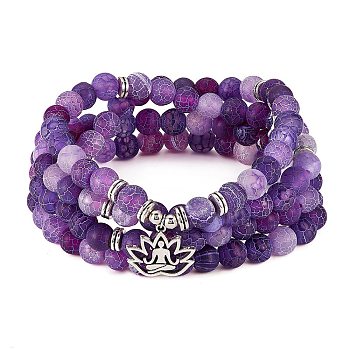 Natural Weathered Agate Round Beaded Wrap Bracelet with Alloy Ohm/Aum Lotus, Gemstone Yoga Bracelet for Women, 32-7/8 inch(83.5cm)