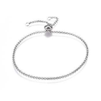 Adjustable 304 Stainless Steel Slider Bracelets, with Rolo Chains and Slider Stopper Beads, Stainless Steel Color, 9-7/8 inch(25cm)