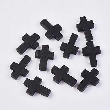 Wood Pendants, Dyed, Cross, Black, 22x15x4.2mm, Hole: 2mm