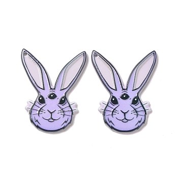 Printed  Acrylic Pendants, Easter Theme, Rabbit Pattern, 42.5x31x2.5mm, Hole: 1.8mm