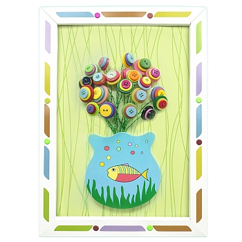 Creative DIY Fish Pattern Resin Button Art Kits, with Paper Frame, Pushpin, Iron Wire, Educational Craft Painting Sticky Toys for Kids, Colorful, 32.5x24x0.6cm, Hole: 3mm