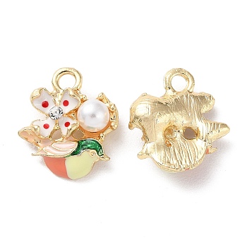 Alloy Enamel Pendants, with Rhinestone and ABS Plastic Imitation Pearl, Golden, Cadmium Free & Lead Free & Nickel Free, Bird Charm, Colorful, 17x15x6mm, Hole: 2mm