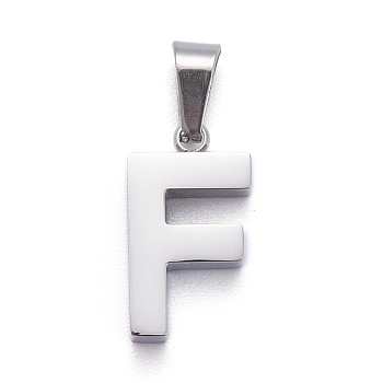 304 Stainless Steel Letter Pendants, Manual Polishing, Alphabet, Stainless Steel Color, Letter.F, 18x10x3.5mm, Hole: 6x3.5mm
