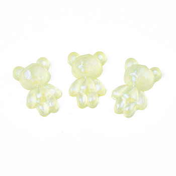 Transparent Acrylic Cabochons, Half Hole, Glitter Beads, Bear, Champagne Yellow, 25x16.5x7mm, Half Hole: 1.2mm