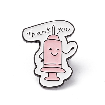 Word Thank You Enamel Pin, Gunmetal Aolly Chemical Theme Brooch for Backpack Clothes, Pink, 29x23x1.8mm, Pin: 1.2mm