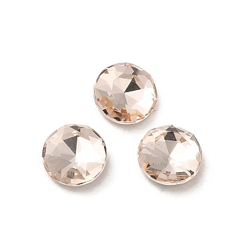 Glass Rhinestone Cabochons, Point Back & Back Plated, Faceted, Flat Round, Light Peach, 6x2.7mm
