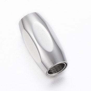 Smooth 304 Stainless Steel Magnetic Clasps with Glue-in Ends, Barrel, Faceted, Stainless Steel Color, 21x11x10mm, Hole: 6mm
