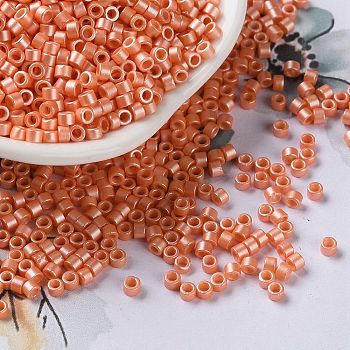 Baking Paint Glass Seed Beads, Cylinder, Coral, 2.5x2mm, Hole: 1.4mm, about 5039pcs/50g