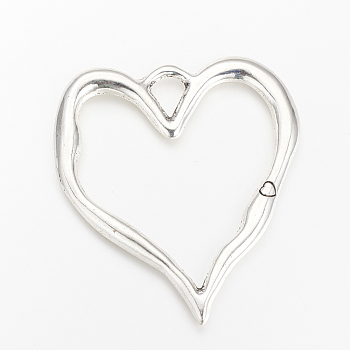 Tibetan Style Alloy Big Pendants, Hollow Heart, Cadmium Free & Nickel Free & Lead Free, Antique Silver, 76x67x3.5mm, Hole: 9x11.5mm, about 40pcs/1000g