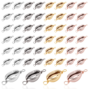 Elite 48Pcs 4 Color Electroplated Shell Beads Links Connectors, with Eco-Friendly Copper Wire, Mixed Color, 29~31.5x11~12x6~7mm, Hole: 3.5mm, 12pcs/color