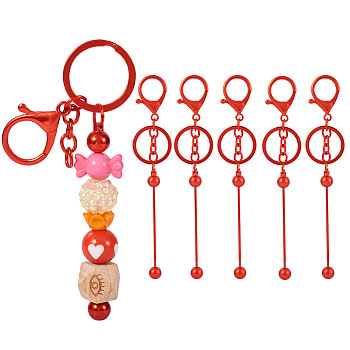 5Pcs Alloy and Brass Bar Beadable Keychain for Jewelry Making DIY Crafts, with Lobster Clasps, FireBrick, 15.8x2.4cm