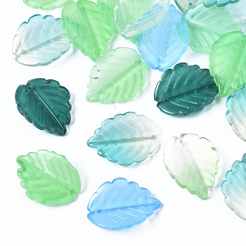 Spray Painted Glass Pendants, Leaf, Mixed Color, 23.5x17.5x4.5mm, Hole: 1mm