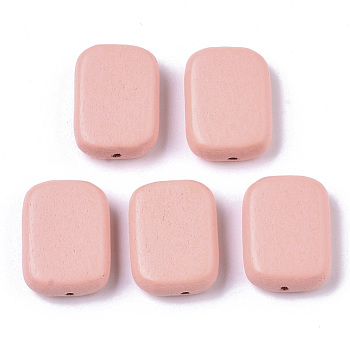 Painted Natural Wood Beads, Rectangle, Pink, 18x13x5.5mm, Hole: 1.5mm