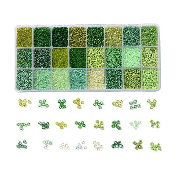 Green Series 600G 24 Colors Glass Seed Beads, Round, Mixed Color, 12/0, 1.5~2.5x1.5~2mm, Hole: 0.5~1mm, 25g/color