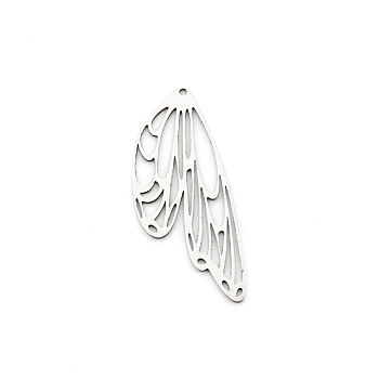 Titanium Steel Pendants, Laser Cut, Butterfly Wings, Stainless Steel Color, 48.5x20x1mm, Hole: 1.4mm