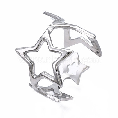 304 Stainless Steel Star Open Cuff Ring(RJEW-T023-26P)-3