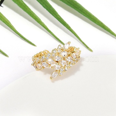 Rack Plating Brass Micro Pave Clear Cubic Zirconia Cuff Rings for Women(RJEW-M028-56G)-5