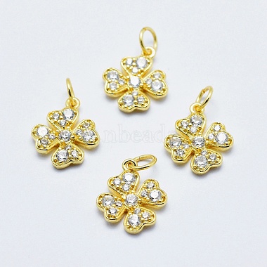 Real Gold Plated Clear Clover Brass+Cubic Zirconia Charms