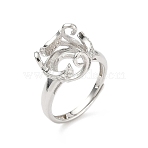 Rhodium Plated 925 Sterling Silver Micro Pave Clear Cubic Zirconia Adjustable Ring Components, Moon Bezel Cup Ring Setting with Oval Trays, Real Platinum Plated, Tray: 11.5x13.5mm, Inner Diameter: 16mm(STER-NH0017-01P)