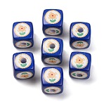 Printed Opaque Acrylic Beads, Cube, Blue, 14x14x14mm, Hole: 4mm(SACR-A009-01G)