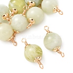 Natural New Jade Round Links Connector Charms, with Brass Findings, Golden, Long-Lasting Plated, 17.5~18x8~8.5mm, Hole: 1.4mm(KK-Z152-04G-02)